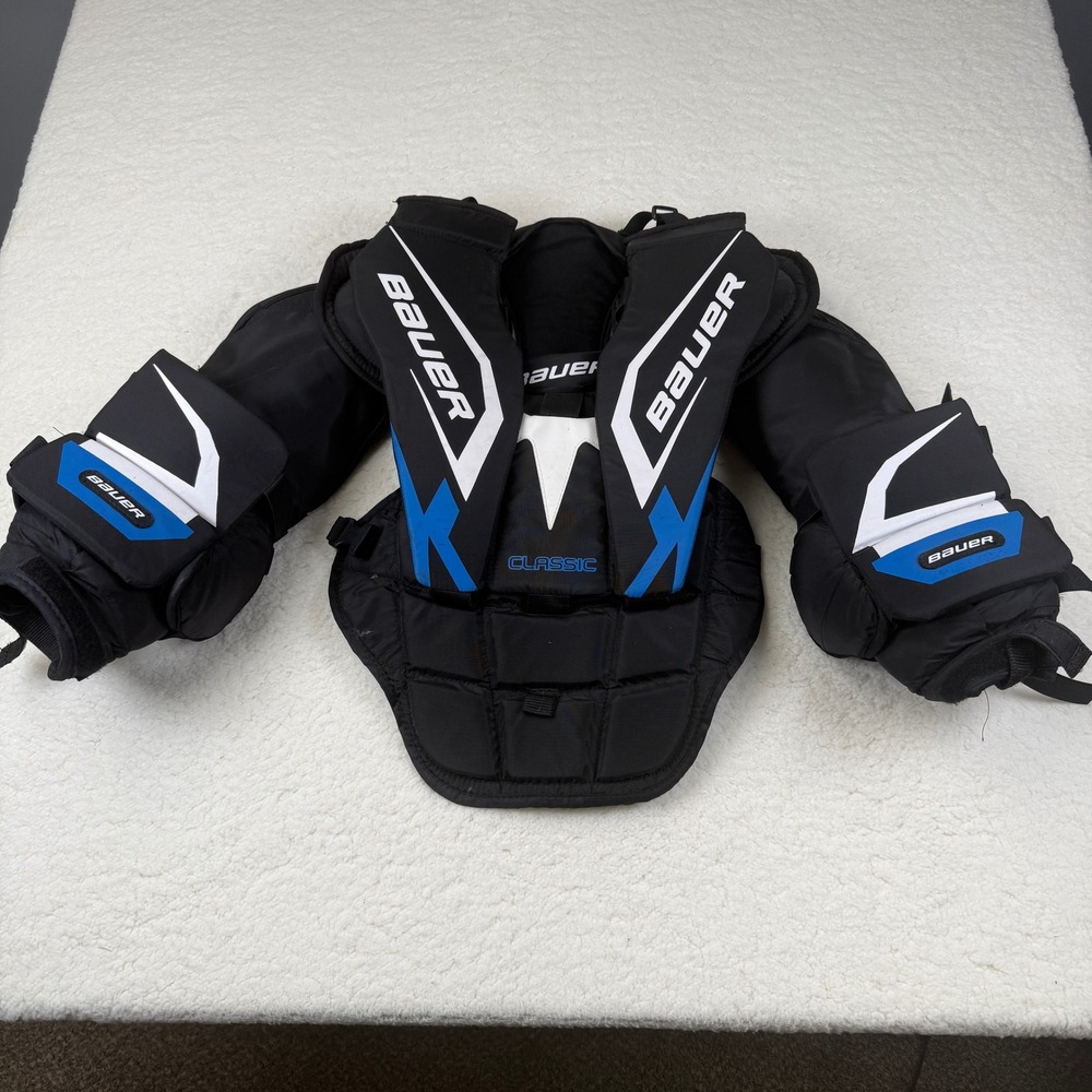 Bauer Classic Junior Large Hockey Goalie Chest Arm Protector Black Blue 1039567